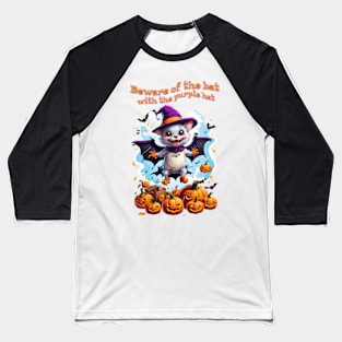 Funny Halloween bat lands on a pumpkin patch Baseball T-Shirt